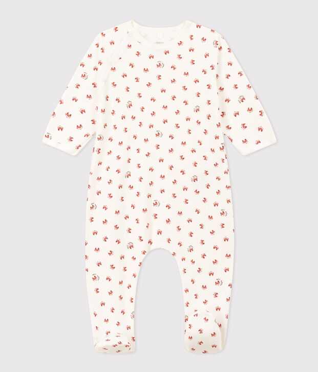 Pigiama beb&egrave; stampato in tessuto felpato bianco/multicolore