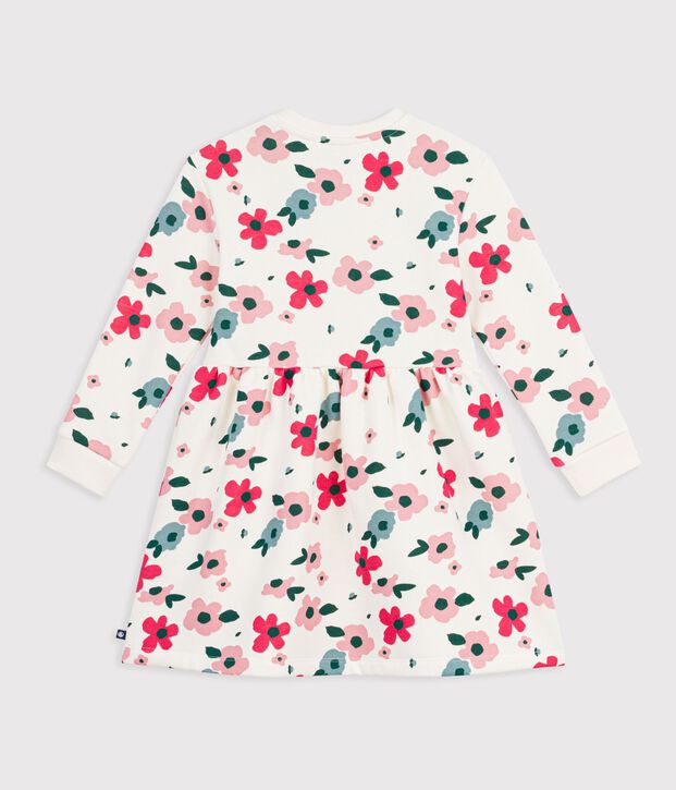 Abito a maniche lunghe in cotone a fiori bambina ecru/multicolore