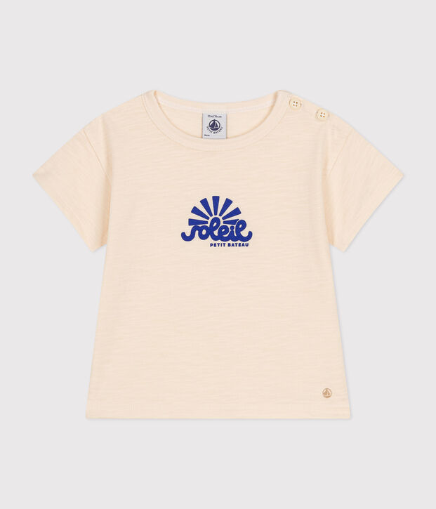 T-shirt a maniche corte beb&egrave; in jersey fiammato ecru