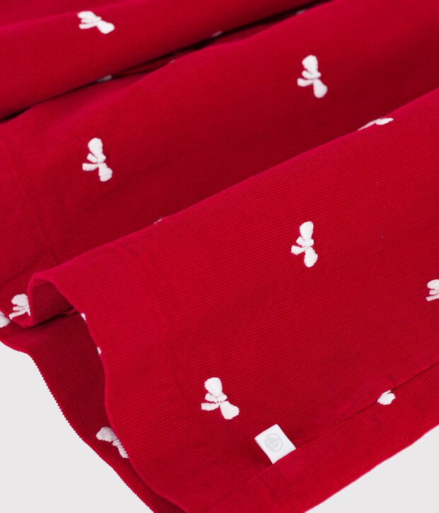 Abito a maniche lunghe in velluto con stampa di fiocchi bambina rosso/ecru