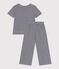 Pigiama a maniche corte e con gamba ampia in cotone a righe bambina blu SMOKING/bianco MARSHMALLOW