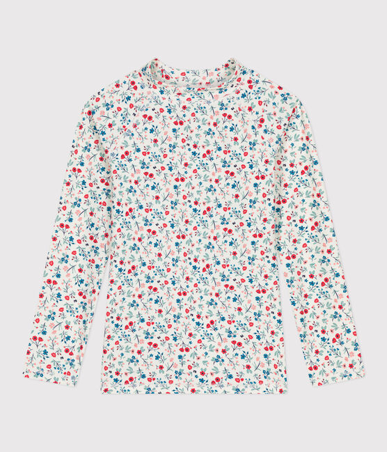 T-shirt da bagno anti-UV a maniche lunghe a fiori bambina bianco MARSHMALLOW/bianco MULTICO