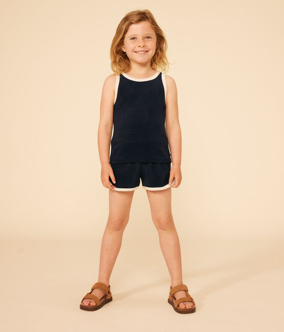 Canotta bambina in spugna bouclette blu SMOKING