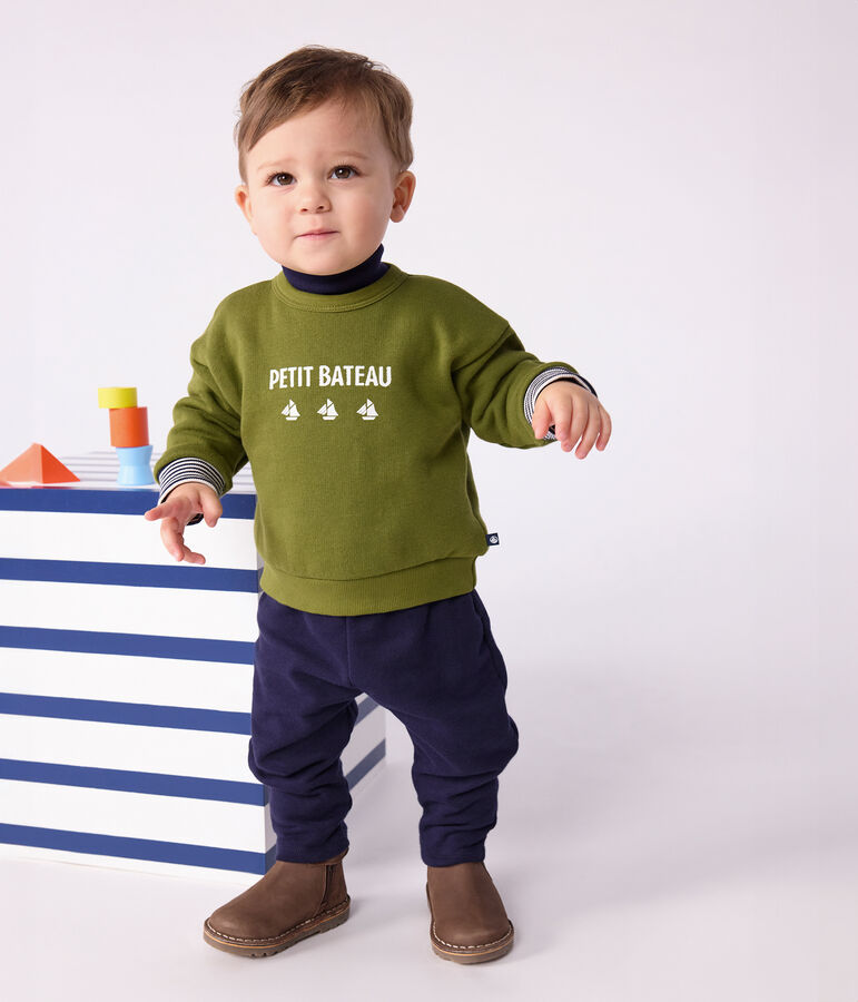 Felpa in cotone con motivo vintage Petit Bateau neonata verde