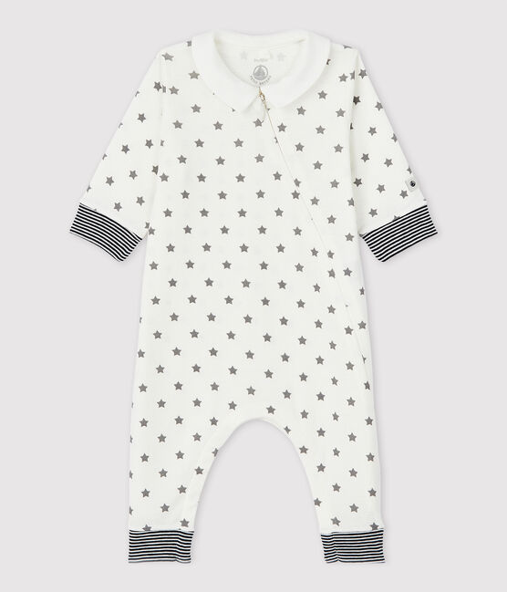 Tutina pigiama senza piedi a stelle bebé in cotone biologico bianco MARSHMALLOW/grigio GRIS
