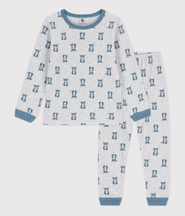 Pigiama in ciniglia per bimbo/bimba grigio/blu