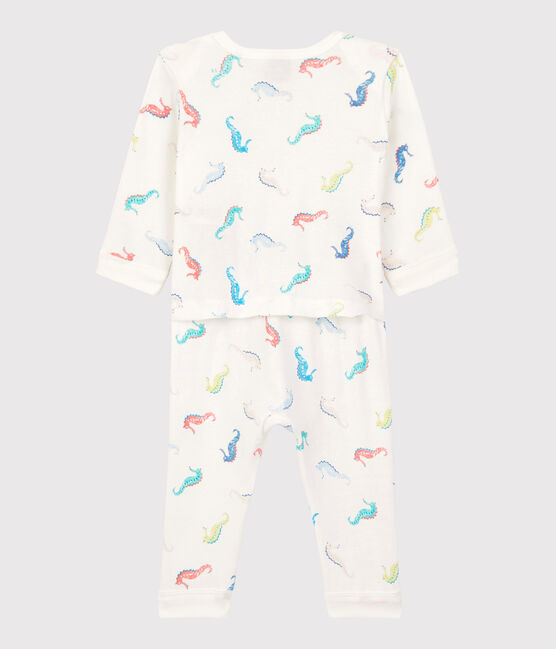 Tutina pigiama senza automatici cavalluccio marino bebè in cotone bianco MARSHMALLOW/bianco MULTICO