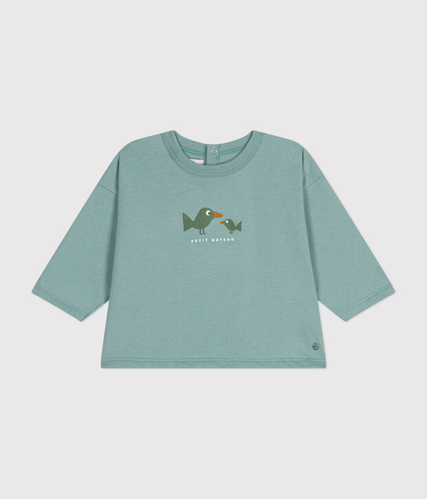 T-shirt a maniche lunghe in jersey sottile neonato verde