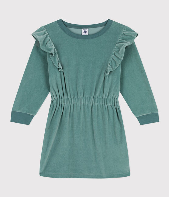 Abito maniche lunghe in bouclette di velluto tinta unita bambina verde BRUT