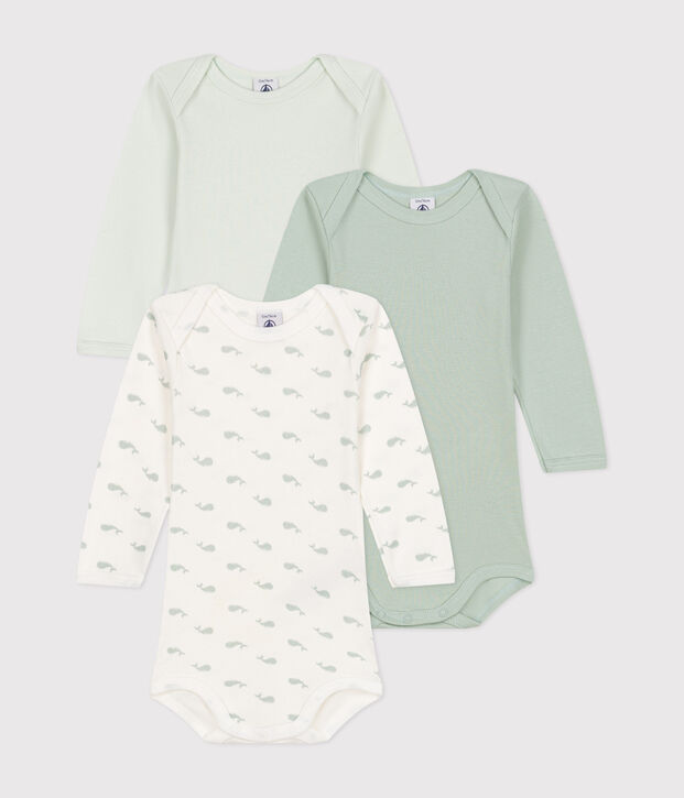 Confezione da 3 body a maniche lunghe con stampa  balene in cotone neonato multicolore
