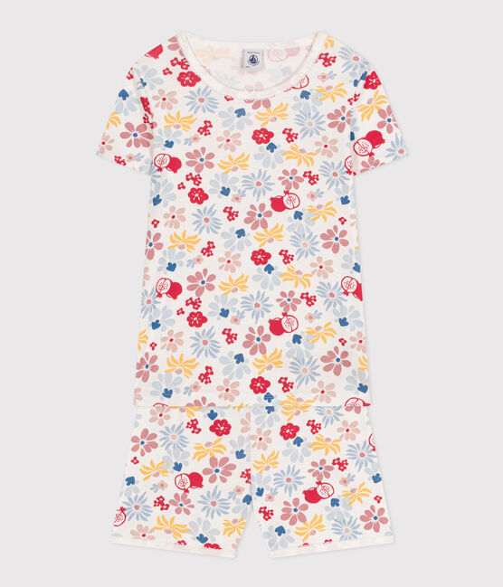 Pigiama short fantasia a fiori in cotone bambino bianco MARSHMALLOW/bianco MULTICO