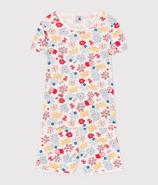 Pigiama short fantasia a fiori in cotone bambino bianco/multicolore