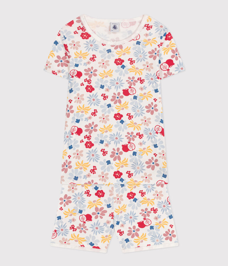 Pigiama short fantasia a fiori in cotone bambino bianco/multicolore