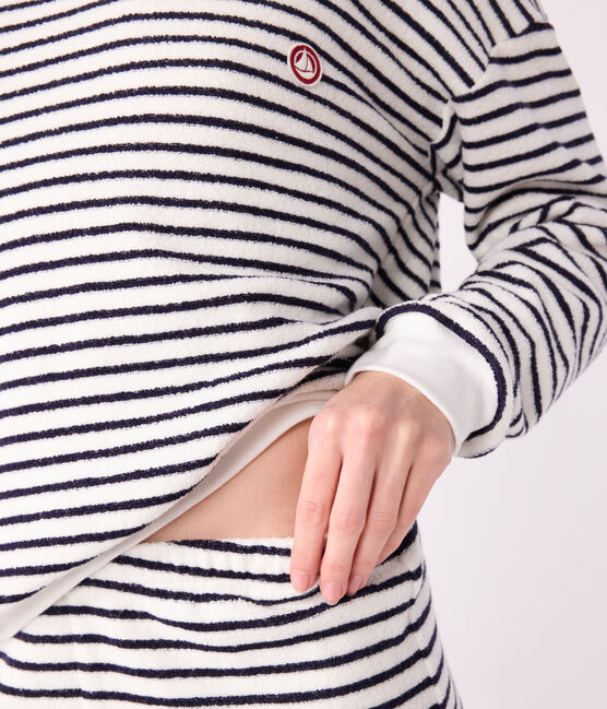 Pigiama in spugna di cotone a righe donna blu MILK/ SOIR