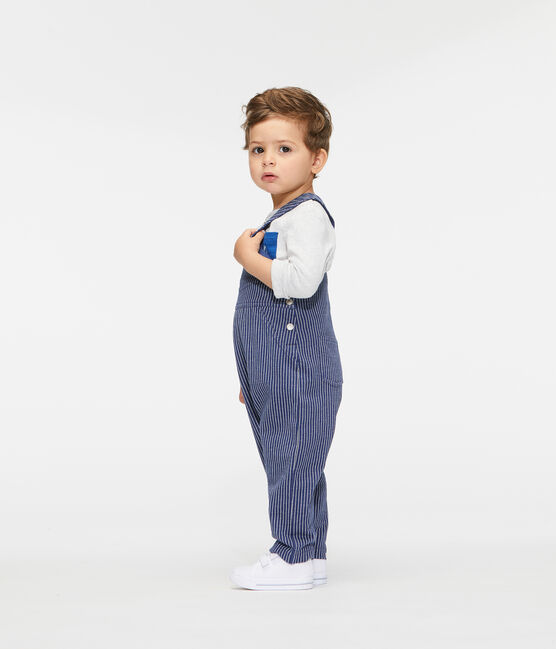 Salopette lunga maschietto in maglia a righe blu SMOKING/bianco MARSHMALLOW