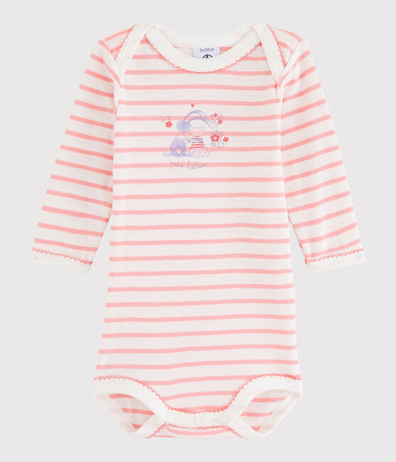 Body manica lunga bebè femmina bianco LAIT/rosa GRETEL