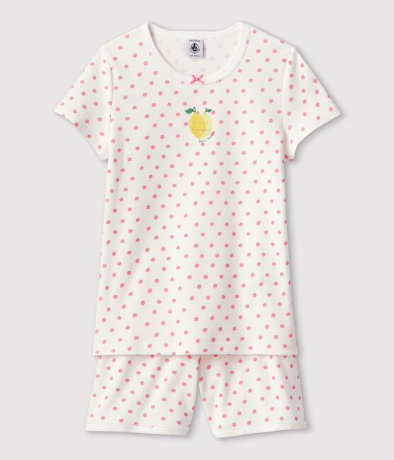 Pigiama corto a pois rosa bambina in cotone bianco MARSHMALLOW/rosa GRETEL