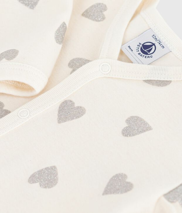 Pigiama senza piedini in cotone stampato neonato ecru/grigio