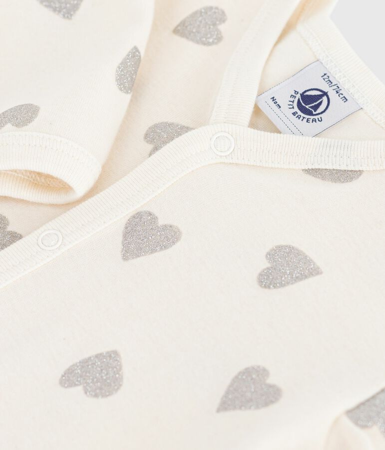 Pigiama senza piedini in cotone stampato neonato ecru/grigio