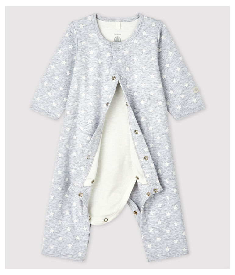 Body-pigiama senza piedi beb&egrave; in cotone biologico grigio/bianco