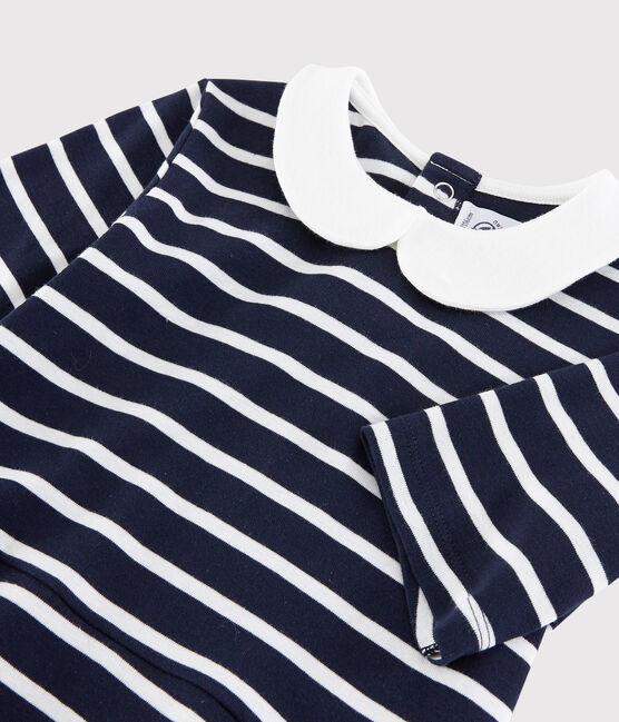 Abito manica corta in cotone bambina blu SMOKING/bianco MARSHMALLOW