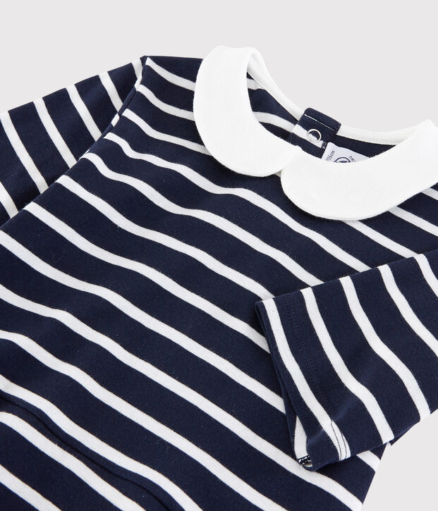 Abito manica corta in cotone bambina blu/bianco