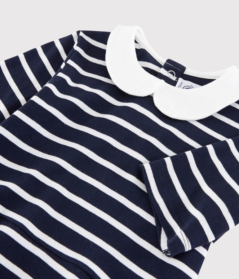 Abito manica corta in cotone bambina blu/bianco