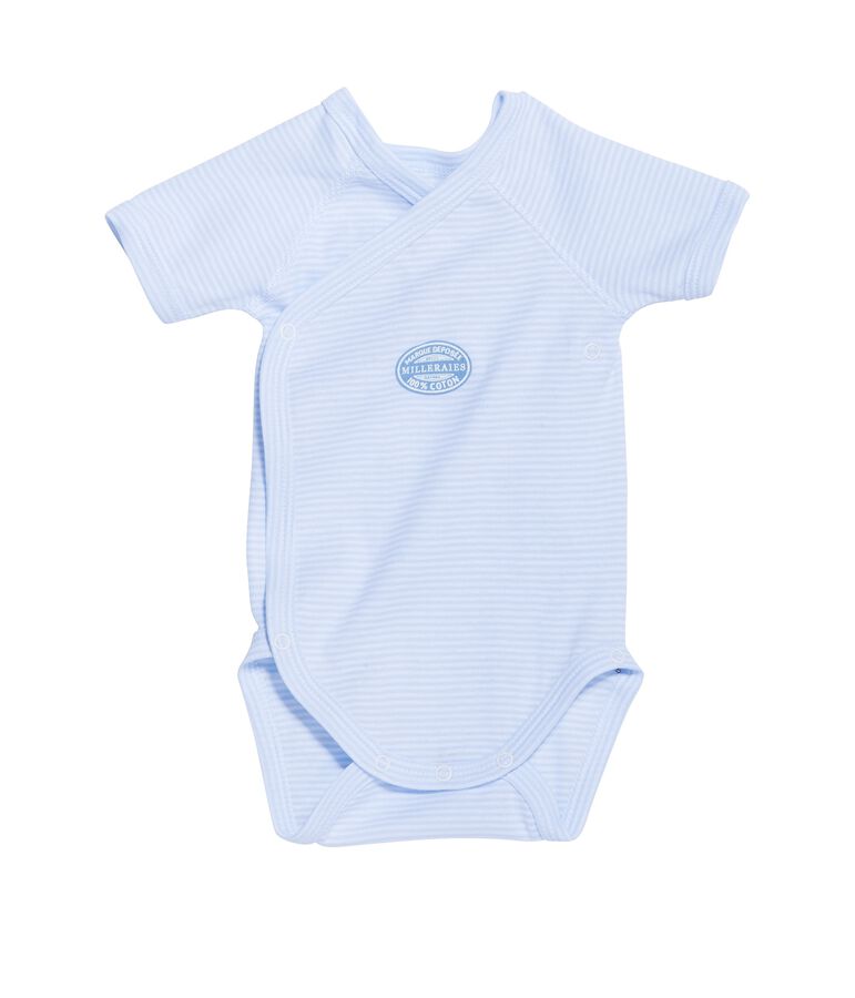 Body nascita bambino maniche corte millerighe blu FRAICHEUR/bianco ECUME