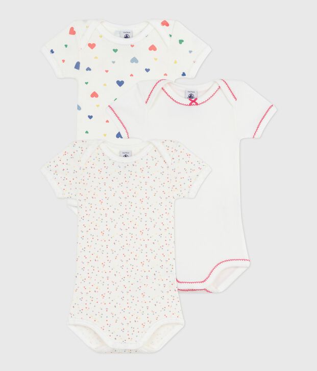 Set di body a maniche corte in cotone con stampa a cuori neonato multicolore