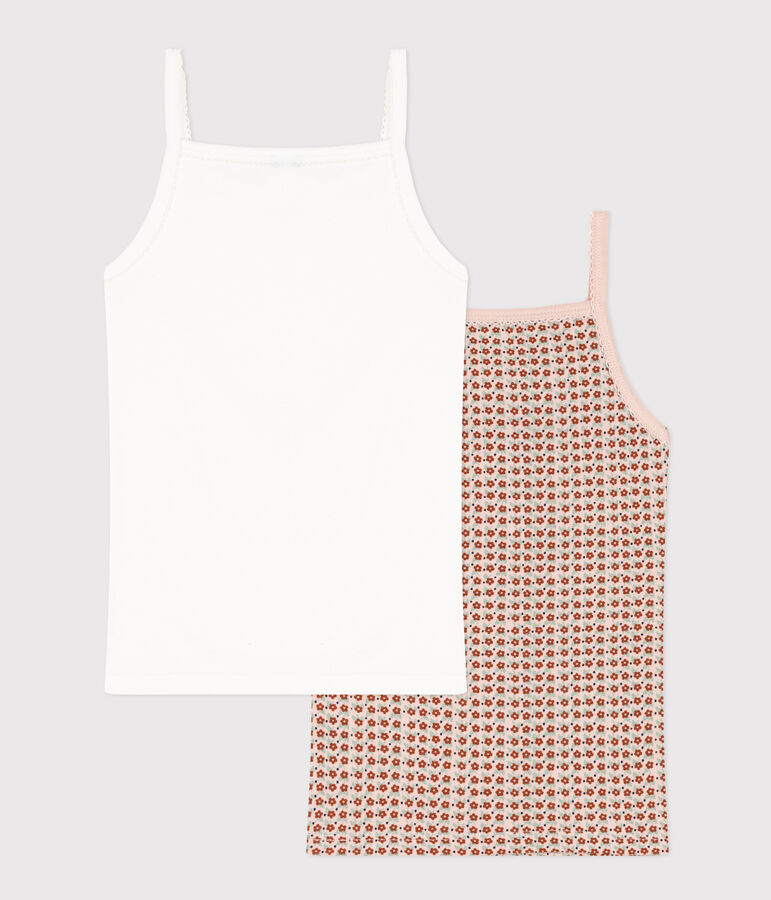 Confezione da 2 canottiere con spalline bambina in cotone motivo fiore multicolore