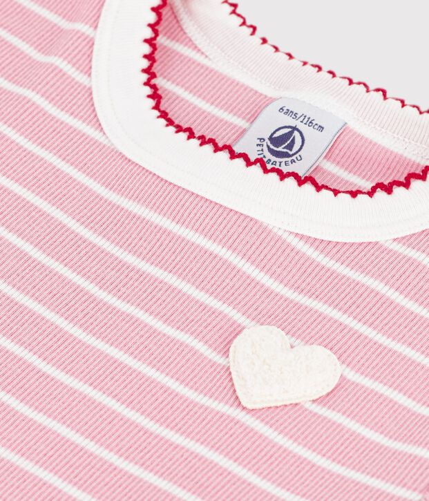 Abito a maniche corte in cotone a righe bambina rosa/bianco