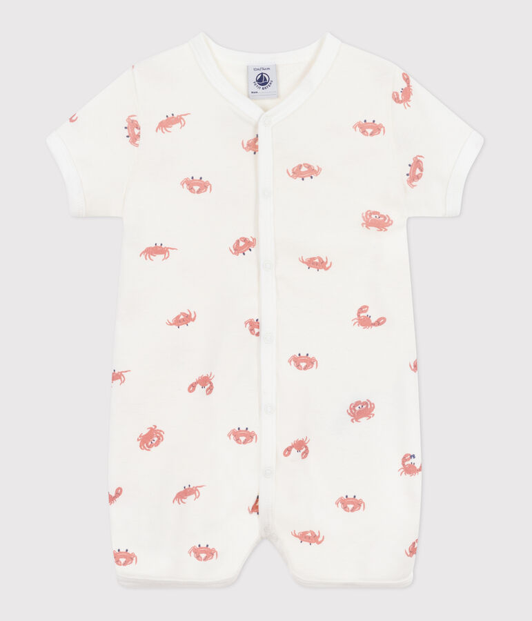Tutina corta in cotone con granchi neonato bianco MARSHMALLOW/bianco MULTICO