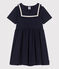 Abito a maniche corte in cotone tinta unita bambina blu SMOKING