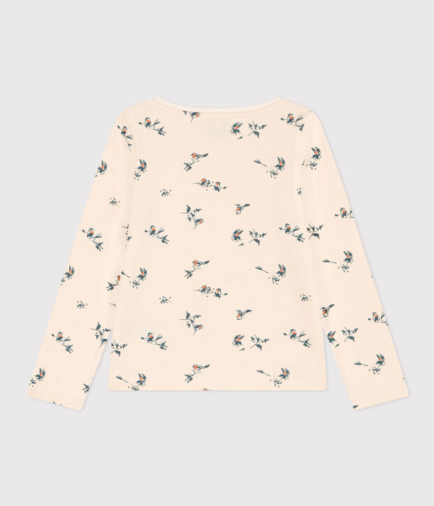 T-shirt a maniche lunghe in cotone a fiori bambina ecru/multicolore