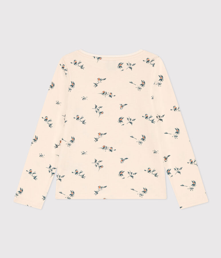 T-shirt a maniche lunghe in cotone a fiori bambina ecru/multicolore