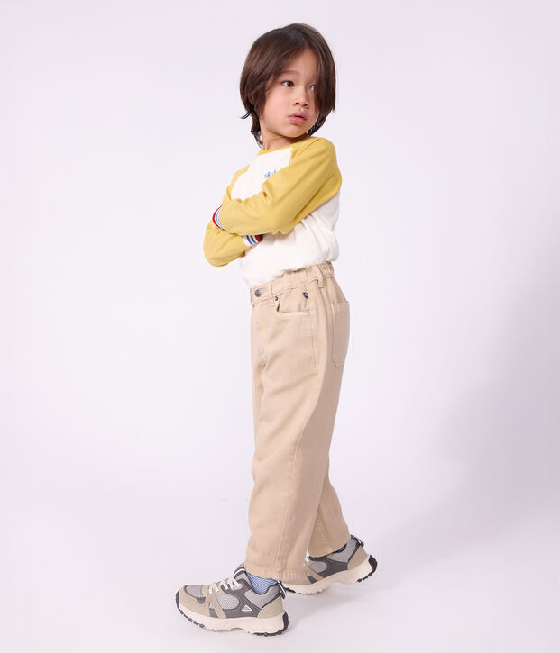 T-shirt a maniche lunghe in cotone color block bambino ecru/multicolore