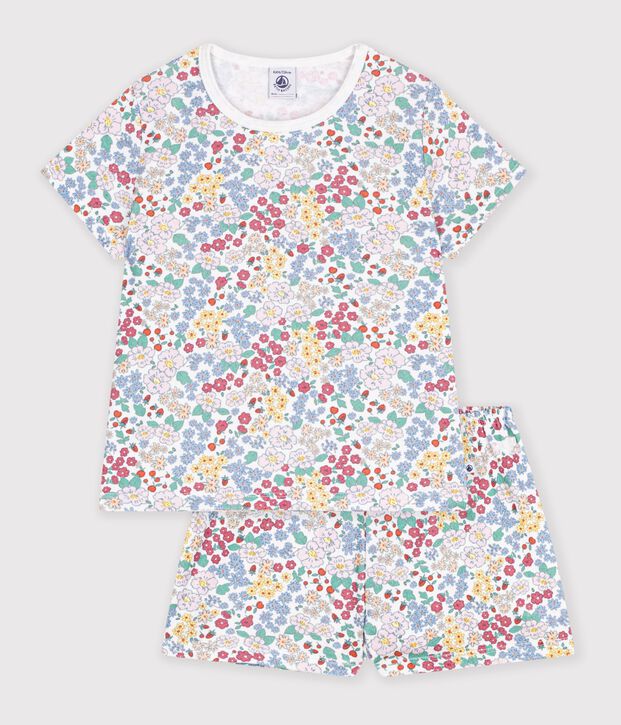 Pigiama corto in cotone a fiori bambina bianco/multicolore