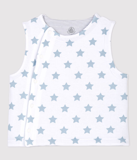 Cardigan smanicato double face fantasia a stelle bebè a costine bianco ECUME/grigio MISTIGRI