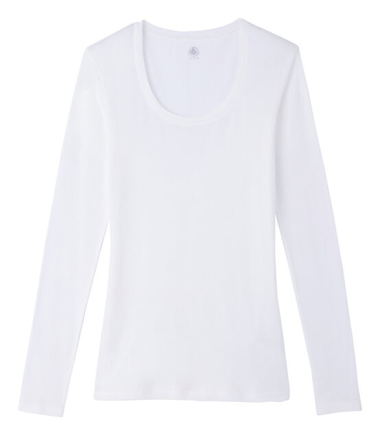 T-shirt maniche lunghe donna in cotone leggero bianco MARSHMALLOW