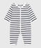 Pigiama senza piedini con scollo a barca in cotone con stampa a righe neonato bianco MARSHMALLOW/blu SMOKING