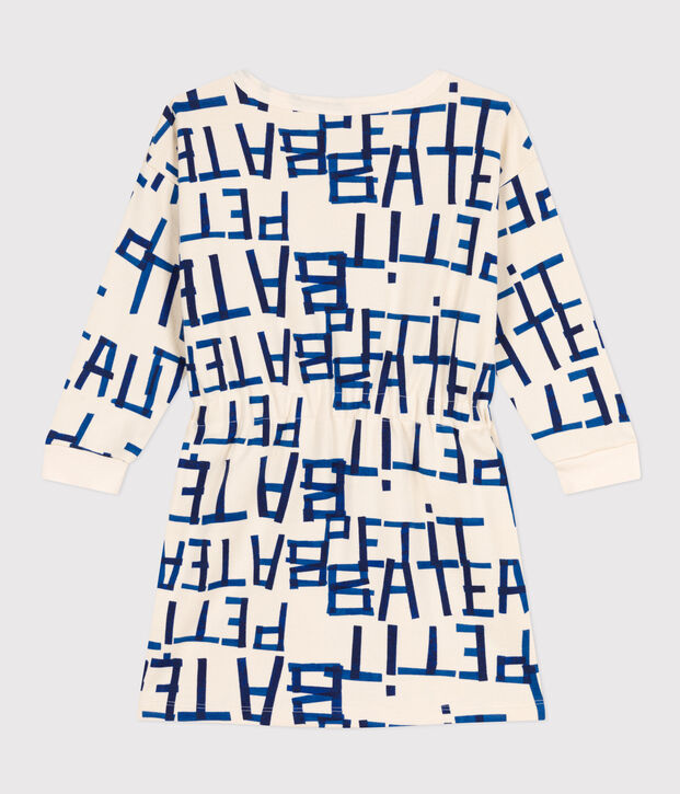 Abito a maniche lunghe in molleton spazzolato fantasia bambina ecru/multicolore