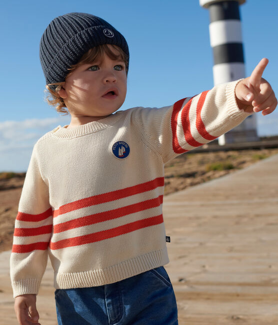 Pullover in cotone a righe applicate e stemma sul petto neonato rosso AVALANCHE/ AURORA