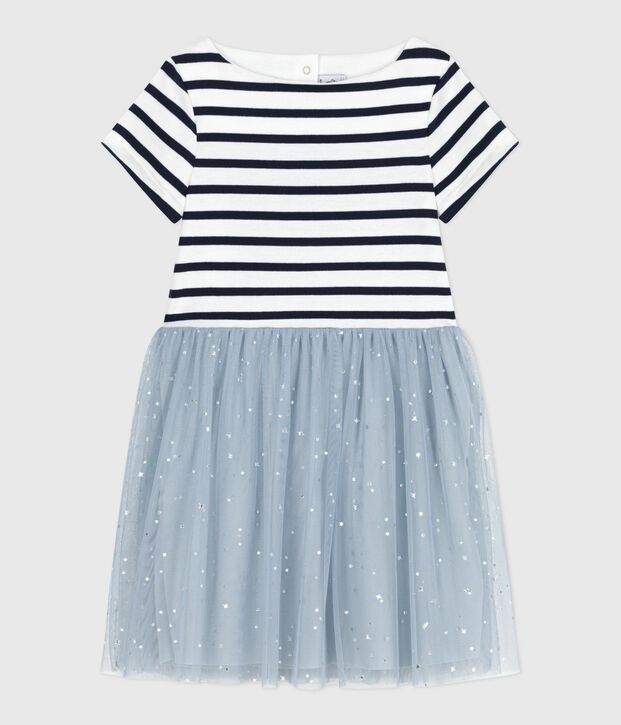 Abito a maniche corte in cotone a righe bambina blu/multicolore
