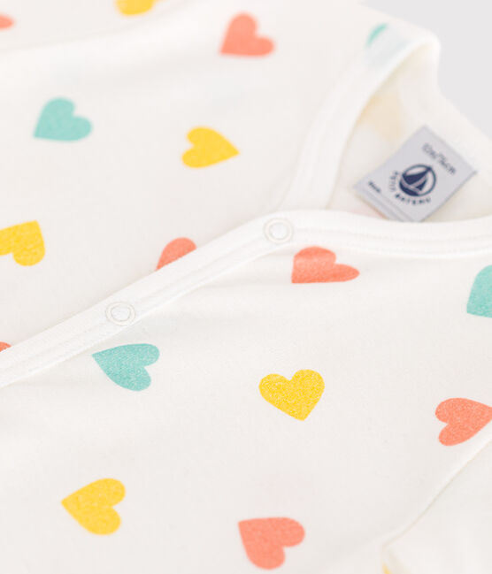 Tutina corta in cotone a cuori neonato bianco MARSHMALLOW/bianco MULTICO