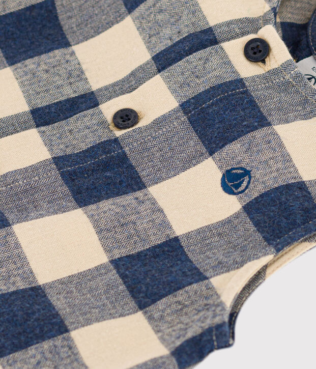 Tutina smanicata di flanella per beb&egrave; blu/ecru