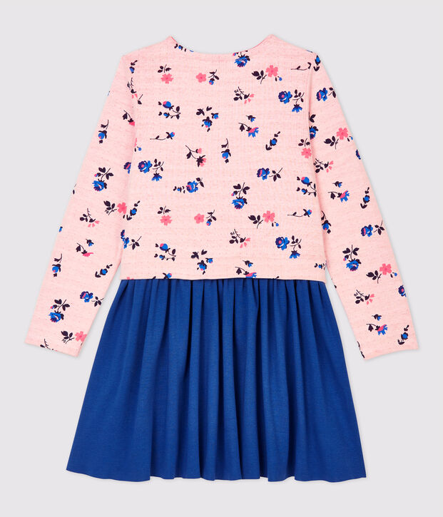 Abito bambina a maniche lunghe in cotone e tubique bianco/multicolore