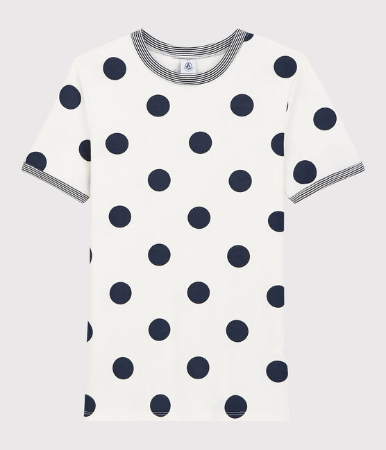 T-shirt girocollo a pois in cotone Donna bianco MARSHMALLOW/blu MEDIEVAL