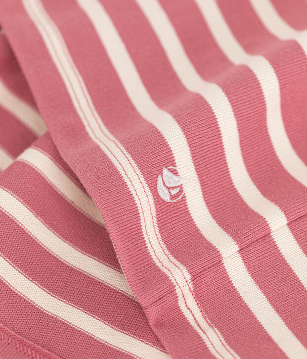 Abito a maniche lunghe in cotone spesso bambina rosa/ecru