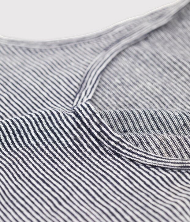 Canotta donna in lino millerighe blu/bianco