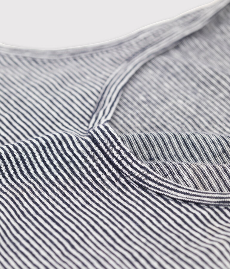 Canotta donna in lino millerighe blu/bianco